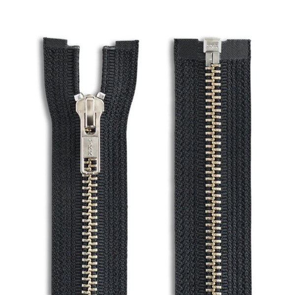 Black fabric with nickel separating, open-end zippers are ideal for jackets